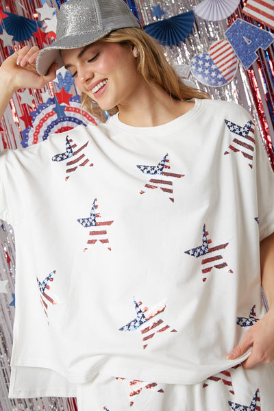 Sequin Stars Top - White