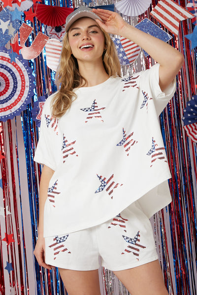 Sequin Stars Top - White