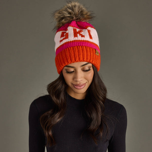Orange, Blush & Pink Ski Pom Hat