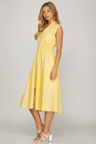 Anna Smocked Waist Dress - Yellow