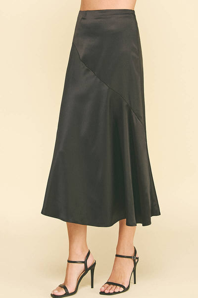 Mira Silky Midi Skirt - Black