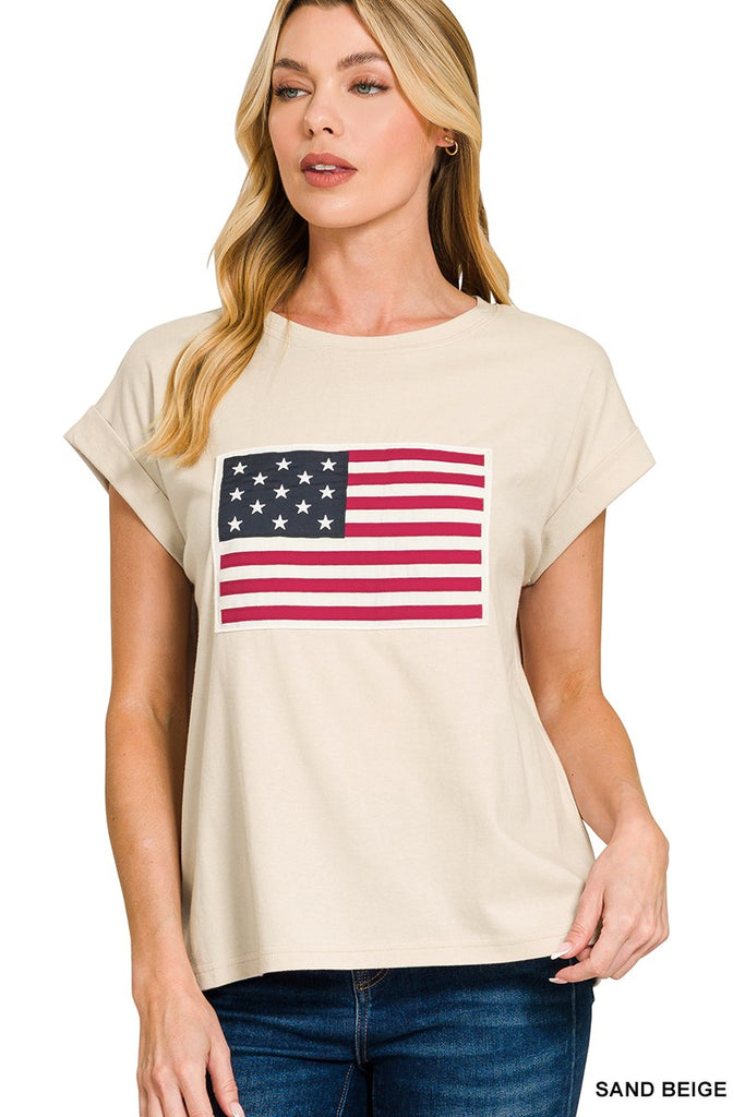 American Flag Tee - Beige