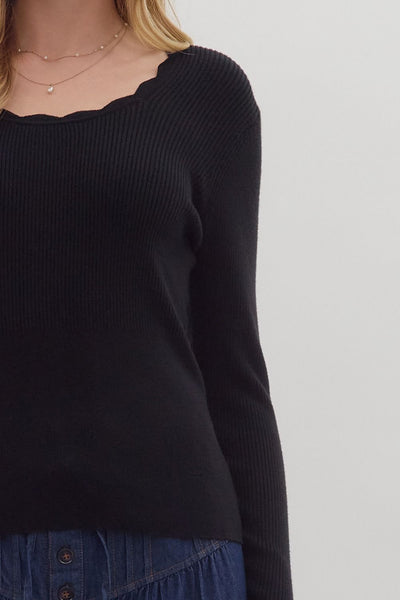 Celine Scalloped Top - Black