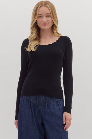 Celine Scalloped Top - Black