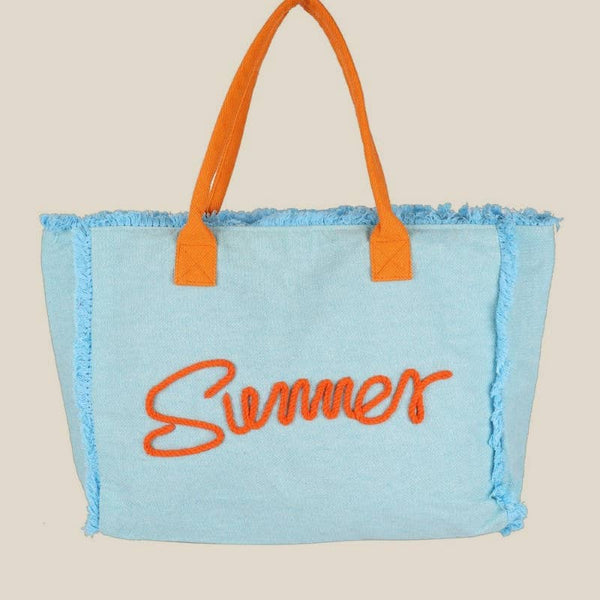Embroidered Summer Print Fringe Tote Bag: PU
