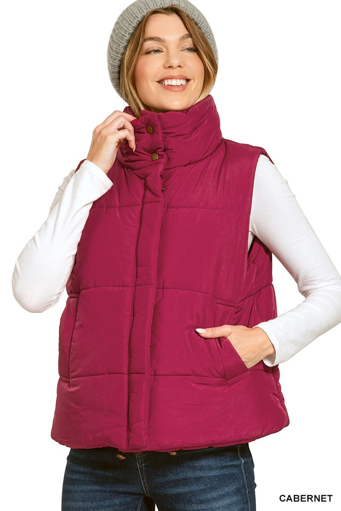 Cozy Up Puffer Vest - Burgundy