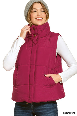 Cozy Up Puffer Vest - Burgundy