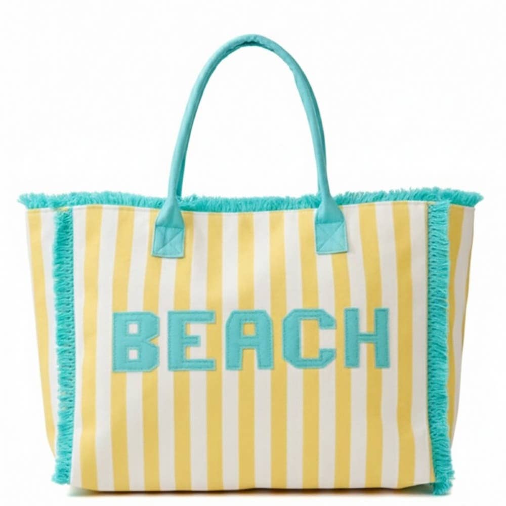 Beach Print Striped Tote Bag: YE