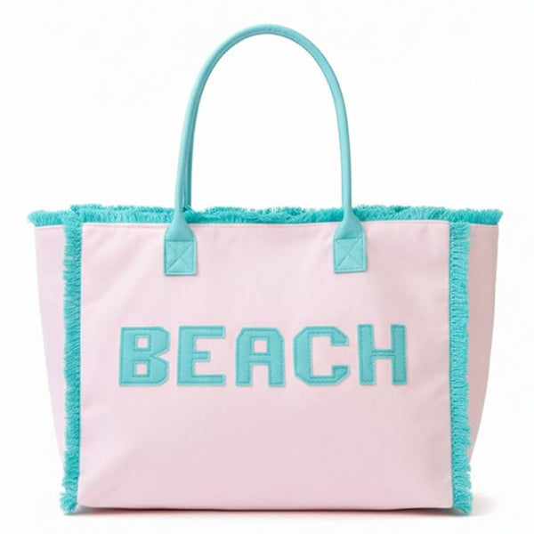 Beach Print Fringe Tote Bag: PK