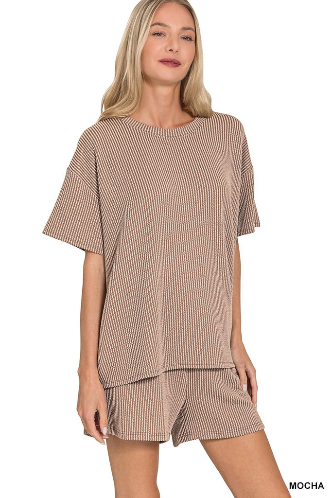 Lois Ribbed Shorts Set - Mocha
