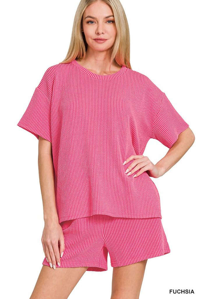Lois Ribbed Shorts Set - Pink