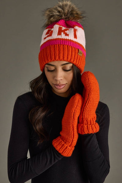 Orange, Blush & Pink Ski Pom Hat