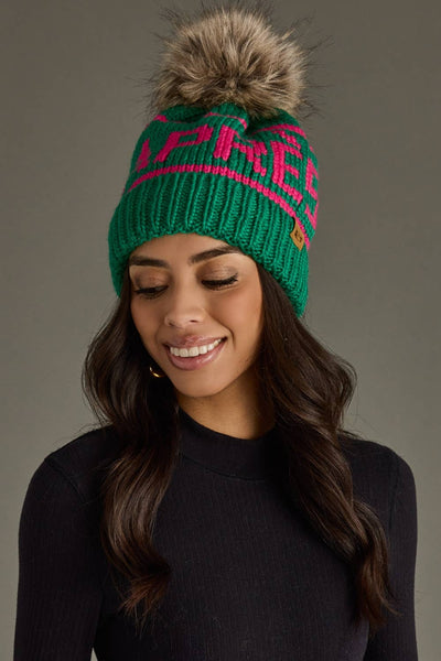 Green & Pink Apres Pom Hat