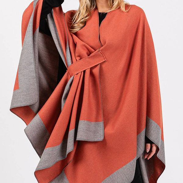 Two Tone Pull Through Shawl Ruana - Black