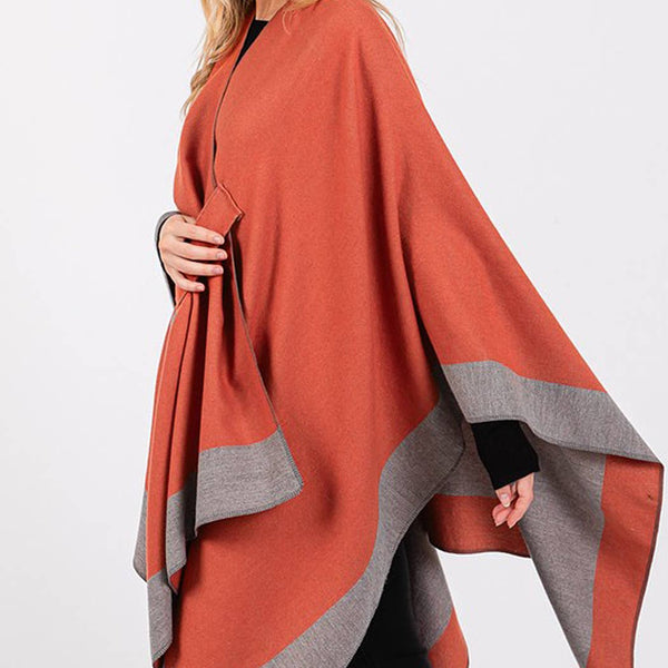 Two Tone Pull Through Shawl Ruana - Black
