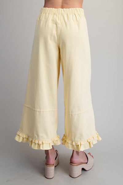 Ellis Ruffle Trim Pants - Yellow