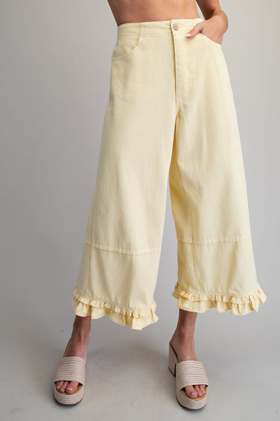 Ellis Ruffle Trim Pants - Yellow