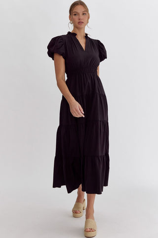 Naomi Tiered Midi Dress - Black