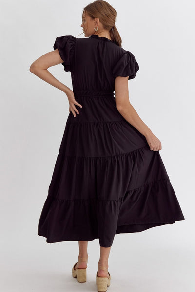 Naomi Tiered Midi Dress - Black