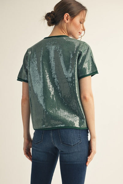 Eyes On You Sequin Top - Hunter Green