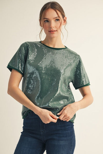 Eyes On You Sequin Top - Hunter Green