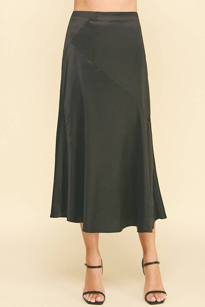 Mira Silky Midi Skirt - Black