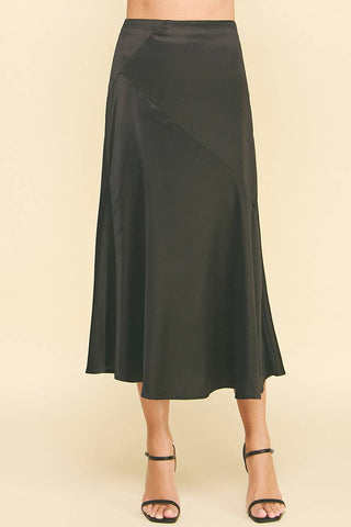 Mira Silky Midi Skirt - Black