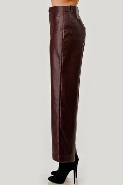 Faux Leather Wide-Leg Pants - Chocolate