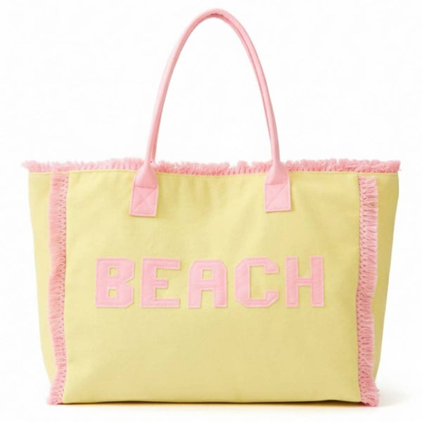 Beach Print Fringe Tote Bag: PK