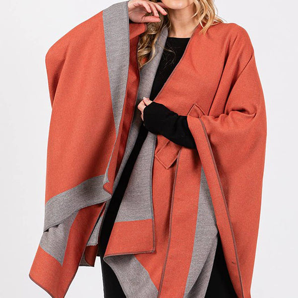 Two Tone Pull Through Shawl Ruana - Black