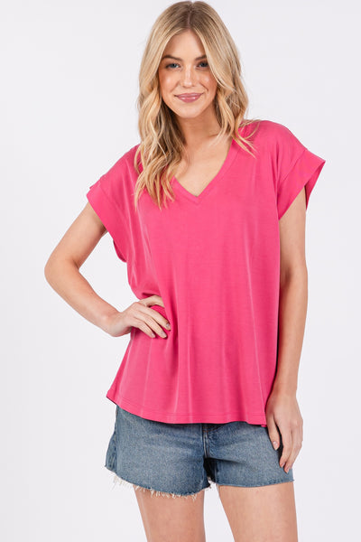 Make The Move V-Neck Top - Hot Pink