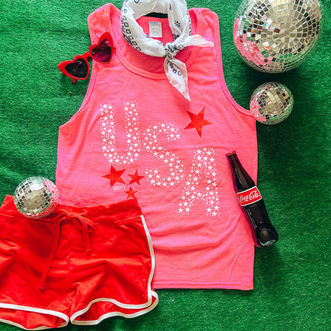 USA Stars Tank - Neon Pink