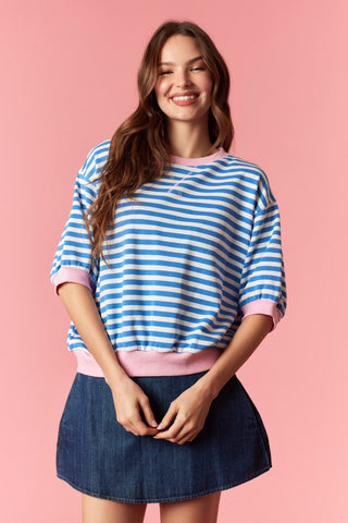 Landry Striped Top - Blue/Light Pink