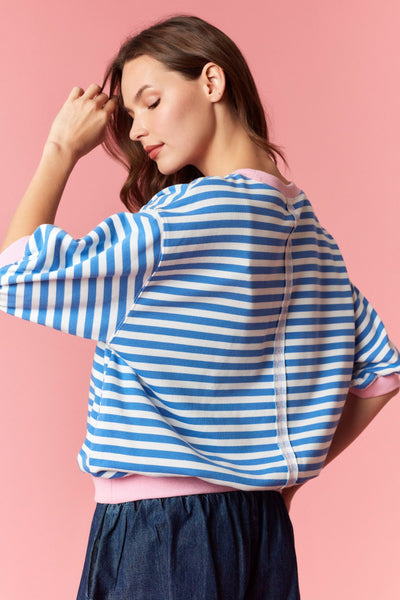 Landry Striped Top - Blue/Light Pink