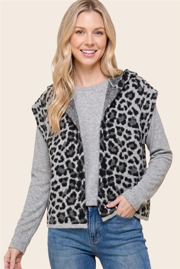 Lead The Way Leopard Vest - Gray