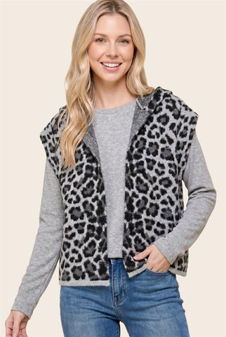 Lead The Way Leopard Vest - Gray