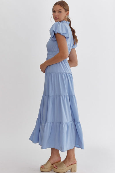 Naomi Tiered Midi Dress - Blue