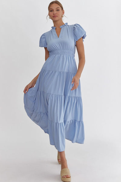 Naomi Tiered Midi Dress - Blue