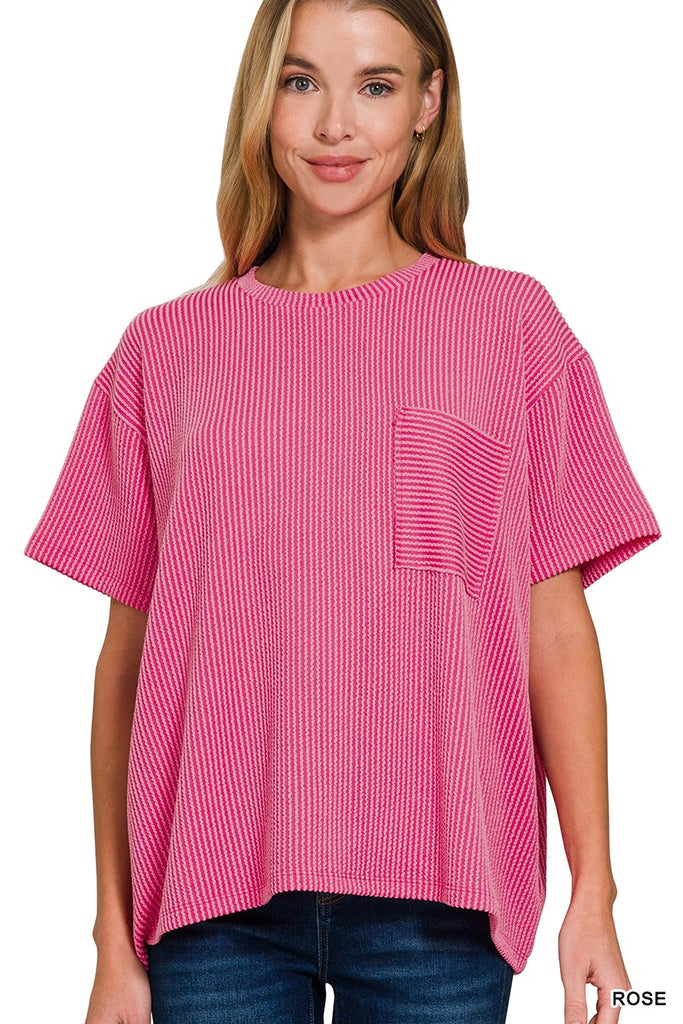 Lois Ribbed Top - Deep Coral