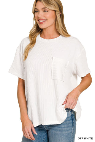 Lois Ribbed Top - White