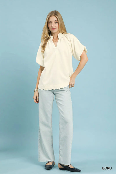 Nylah Scalloped Top - Ecru