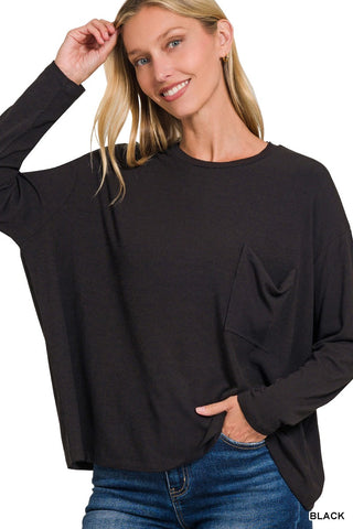 The Perfect Pocket Long Sleeve Tee - Black