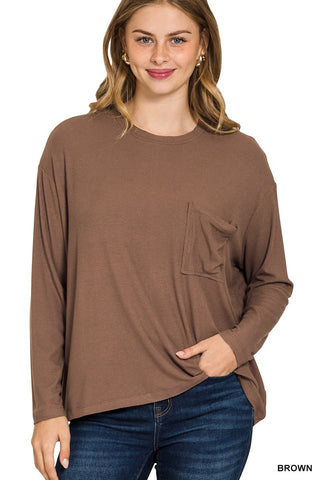 The Perfect Pocket Long Sleeve Tee - Brown