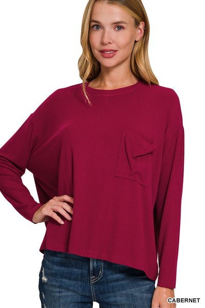 The Perfect Pocket Long Sleeve Tee - Burgundy