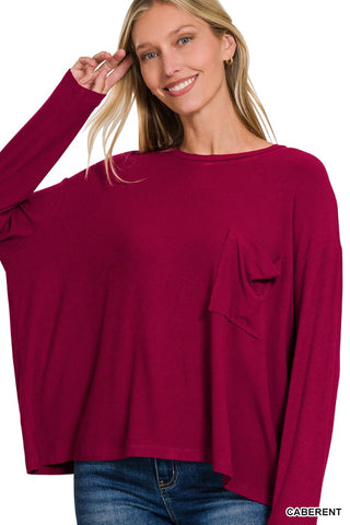 The Perfect Pocket Long Sleeve Tee - Burgundy
