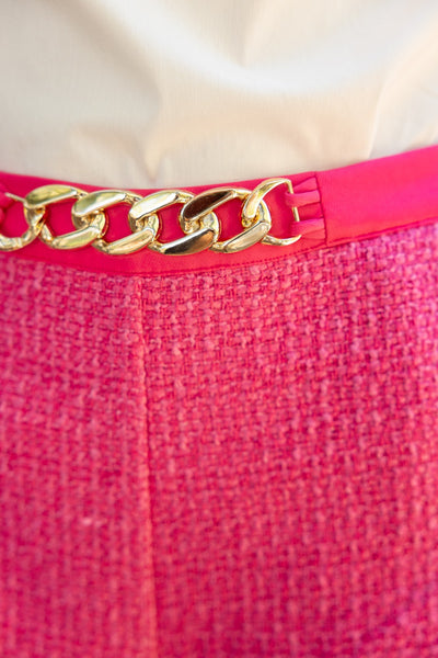 Gold Chain Tweed Shorts - Pink