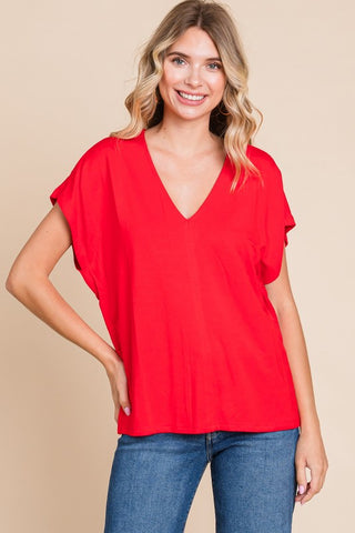Lily V-Neck Top - Red