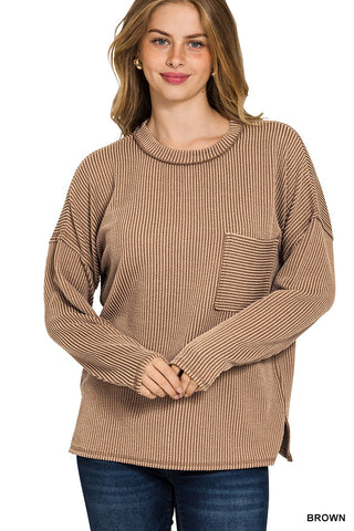 Roxanna Ribbed Top - Brown