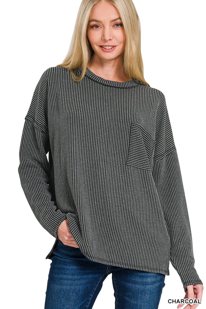 Roxanna Ribbed Top - Charcoal
