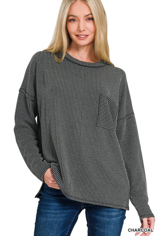 Roxanna Ribbed Top - Charcoal